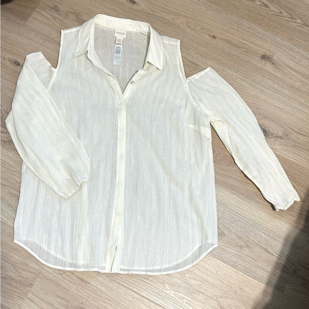 Chico’s Sheer Cold Shoulder Blouse
